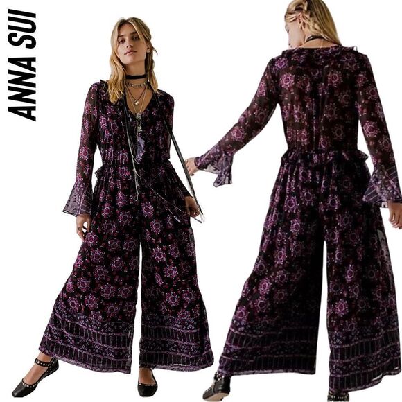FREE PEOPLE BY ANNA SUI THE CASSIEL PRINT JUMPSUIT IN BLACK COMBO NWT - Picture 1 of 12